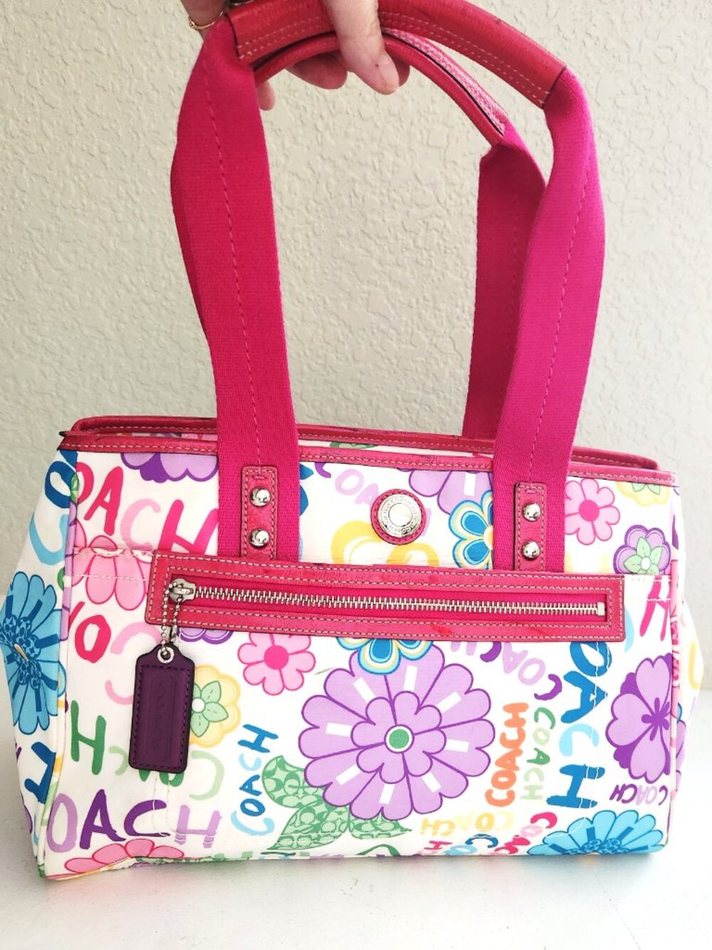 Vintage Coach Daisy Multi Color Floral Satchel Purse